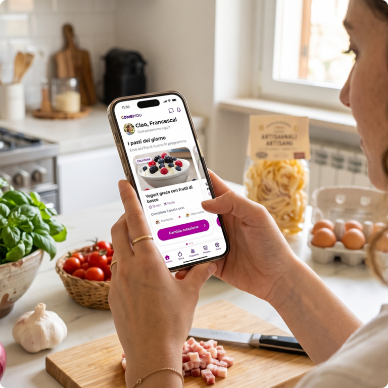 L'app Combiyou usata in cucina durante la preparazione dei pasti